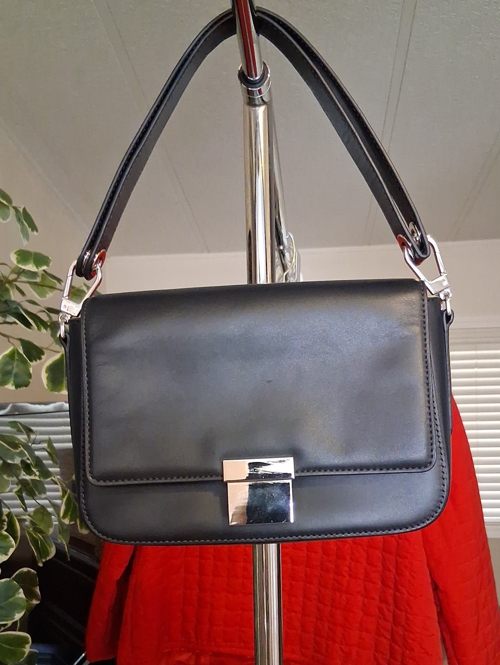 Michael Kors NAVY Blue Leather Shoulder Bag with Silver Hardware